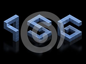 Cubical 3d font numbers 4 5 6