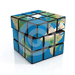 Cubical Earth, global politics 3d concept, globalization, 3d rendering