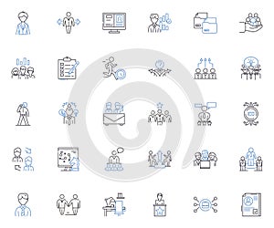 Cubicle dwellers line icons collection. Stress, Isolation, Monotony, Cubicle, Boredom, Fluorescent, Office vector and