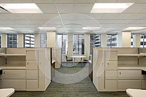 Cubicles in downtown office building