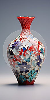 Cubism Ceramic Vase: Floral Pattern With Glitters For Hyper-realistic Detail