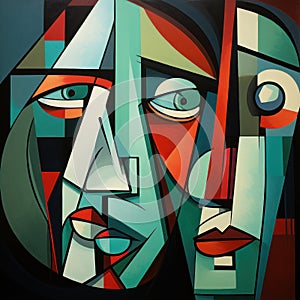 Cubist abstraction of emotive gazes. AI generation