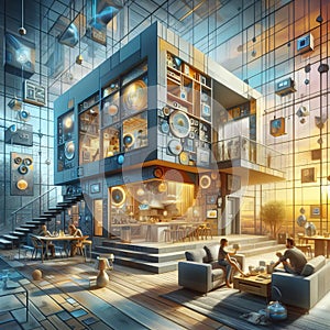 A cubist interpretation of a high tech smart home with intercon photo