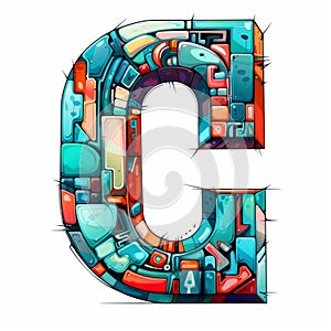Cubist Letter Art: Colorful Patterned Elements In Detailed Science Fiction Style