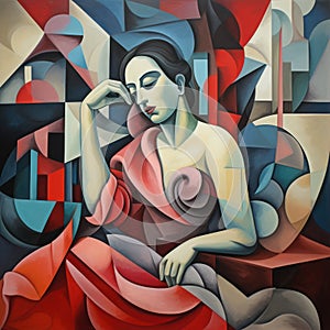 Cubist muse in contemplative repose. AI generation