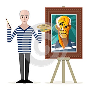 Cubist painter creating a portrait