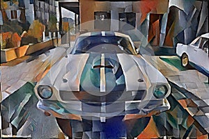 Ford Mustang car illustration in the style of Cubo-Futurism photo