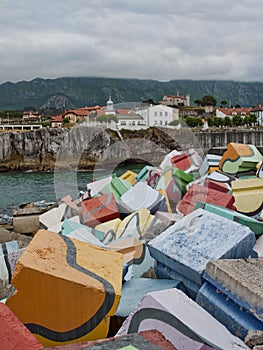 Cubos de la memoria at Llanes port Asturias Spain photo