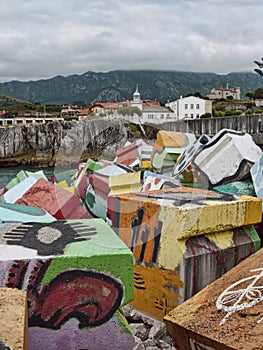 Cubos de la memoria at Llanes port Asturias Spain photo