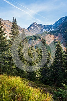 Cubrina mountain peak from Koprova dolina valley in High Tatras mountains in Slovakia