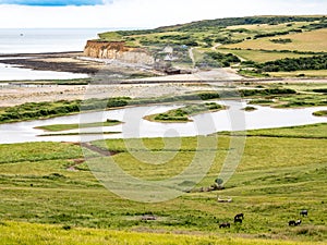 Cuckmere Haven flood plains in East Sussex, England