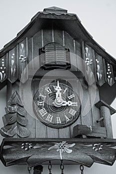 cuckoo clock black and white close up