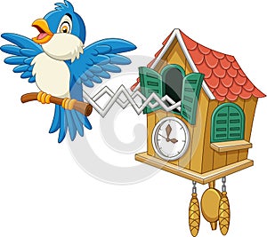 Cuckoo clock with blue bird chirping