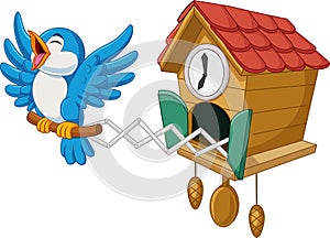 Cuckoo clock with blue bird chirping