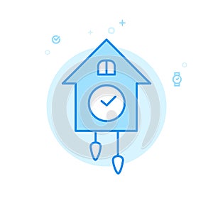 Cuckoo Clock Flat Vector Icon, Symbol, Pictogram, Sign. Light Blue Monochrome Design. Editable Stroke