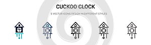 Cuckoo clock icon in filled, thin line, outline and stroke style. Vector illustration of two colored and black cuckoo clock vector