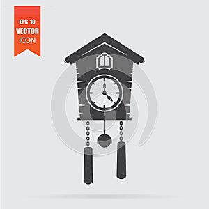 Cuckoo clock icon in flat style isolated on grey background