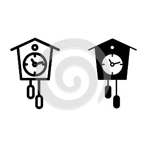 Cuckoo-clock line and glyph icon. Old clock vector illustration isolated on white. Vintage watch outline style design