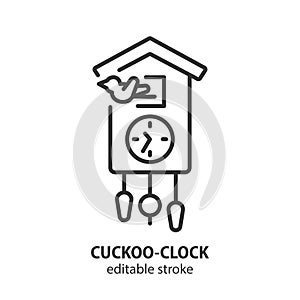 Cuckoo clock line icon. Wall clock vector illustration. Editable stroke