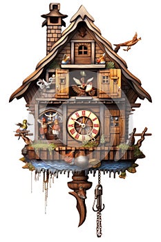 cuckoo clock with open door, bird inside