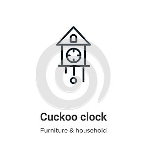 Cuckoo clock outline vector icon. Thin line black cuckoo clock icon, flat vector simple element illustration from editable