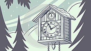 Cuckoo Clock in Pine Trees Forest, vector design Generative AI