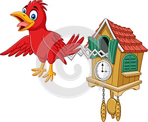 Cuckoo clock with red bird chirping