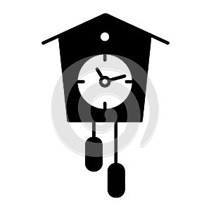 Cuckoo-clock solid icon. Old clock vector illustration isolated on white. Vintage watch glyph style design, designed for