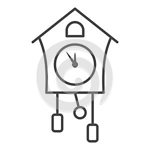 Cuckoo clock thin line icon, New Year concept, retro watch sign on white background, Vintage wall cuckoo-clock icon in