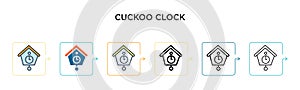 Cuckoo clock vector icon in 6 different modern styles. Black, two colored cuckoo clock icons designed in filled, outline, line and