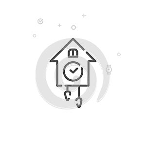 Cuckoo Clock Vector Line Icon, Symbol, Pictogram, Sign. Light Abstract Geometric Background. Editable Stroke