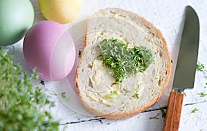Cuckooflower cress heart on the bread love easter abstract concept