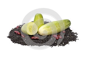 Cucumber on the black sesame isolated