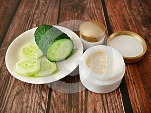 Cucumber and cream cosmetic, natural medicine for skin treatment and use in spa for skin care. Herb in nature