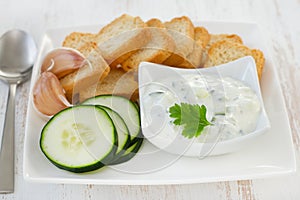 Cucumber dip in bowl