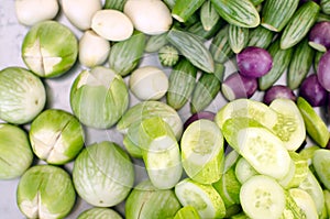 Cucumber, eggplant, aubergine and brinal