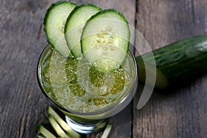 Cucumber fresh juice, view from above