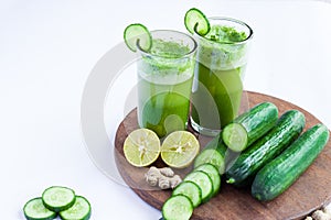 Cucumber with lemon juice.Immunity booster healthy drink concept. Copy space.