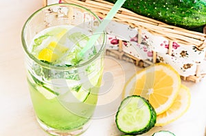Cucumber Lemonade with ice and lemon