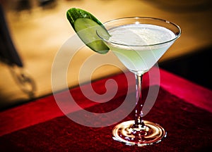 Cucumber and lime martini mixed cocktail drink glass