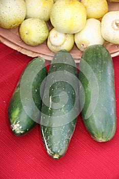 Cucumber and Onions at a Farmers Market