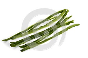 Cucumber peels on a white background