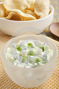 Cucumber Raita Indian Accompaniment with Mini Pappadums