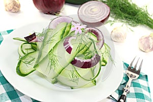 Cucumber salad with garlic flower