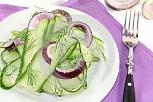 Cucumber salad with red onions and dill