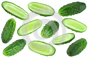 Cucumber slice collection on white