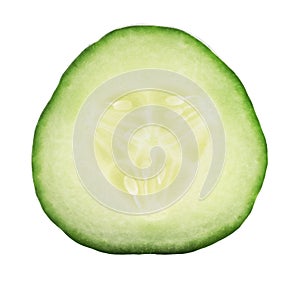 Cucumber slice isolated on white background. Fresh cut cucumber close up detailed