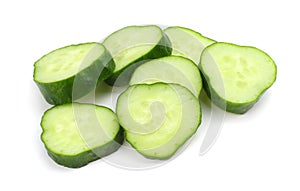 Cucumber with sliced cucumber and leaf isolated on white background