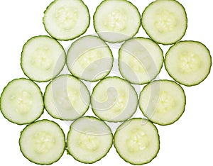 Cucumber slices arrranged in a pattern.