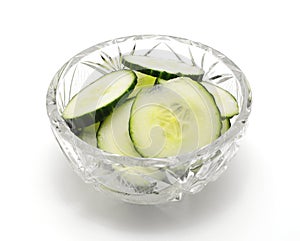 Cucumber slices in glass bowl